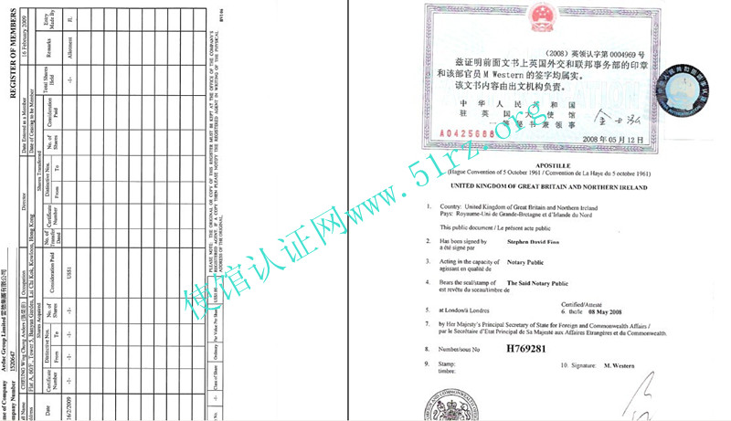 BVI公司股东名册公证认证样本