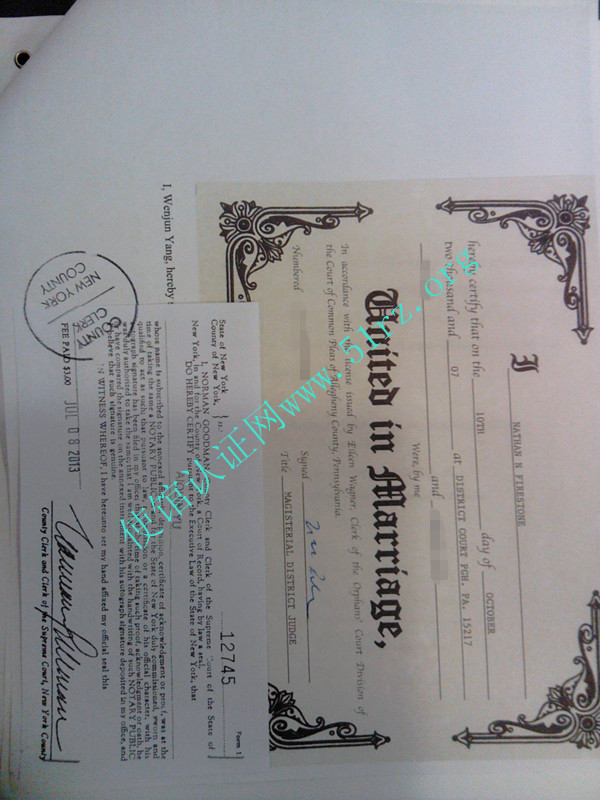 美国宾夕法尼亚州结婚证公证