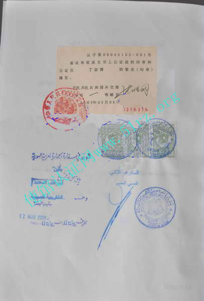 叙利亚使馆认证样本